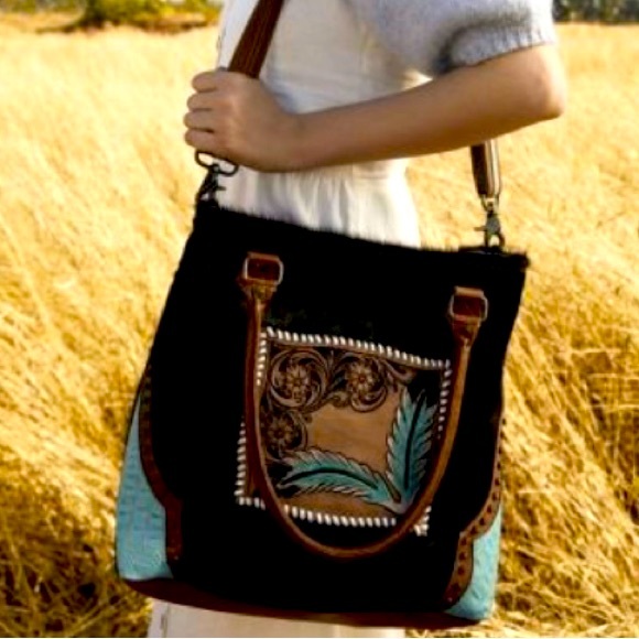 MYRA-HAND TOOLED LEATHER HAIR ON HANDBAG - Picture 9 of 9